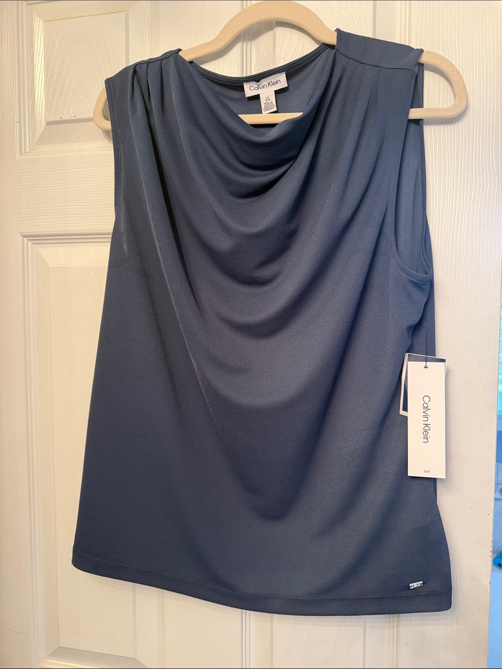 Calvin Klein Sleeveless Draped Cowl Neck Top - Slate Blue